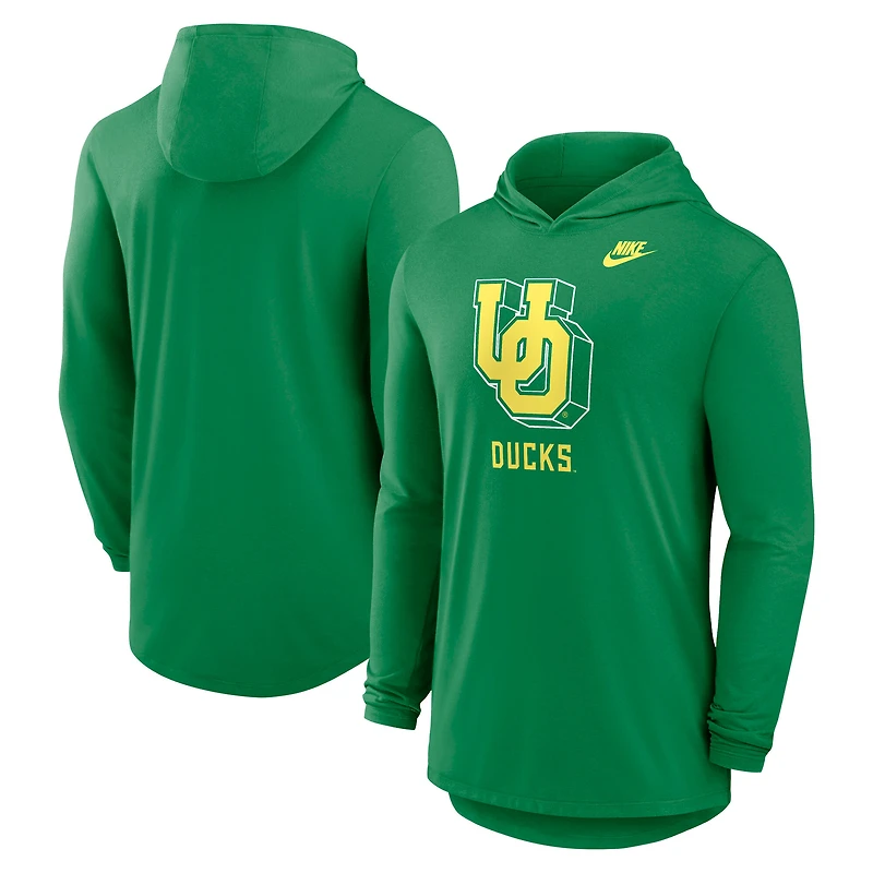 Men's Nike Green Oregon Ducks Legacy Tri-Blend Dri-FIT Long Sleeve Hoodie T-Shirt