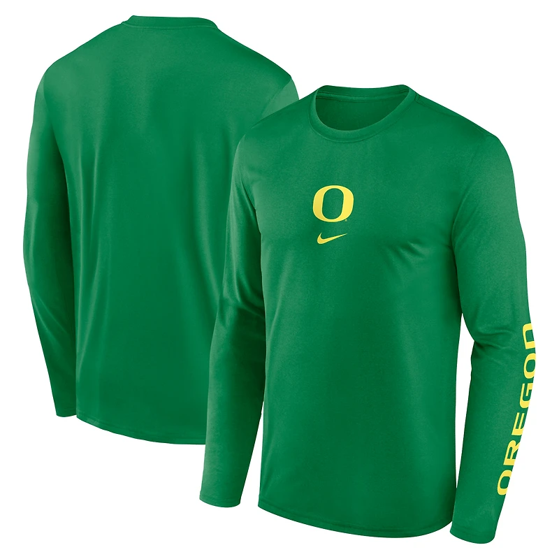 T-shirt Nike vert à manches longues Oregon Ducks Primetime Two-Hit Legend Dri-FIT pour homme