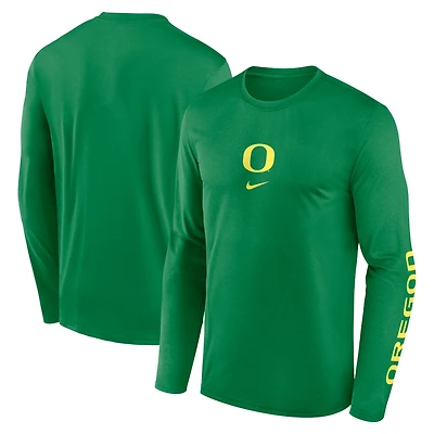 T-shirt Nike vert à manches longues Oregon Ducks Primetime Two-Hit Legend Dri-FIT pour homme