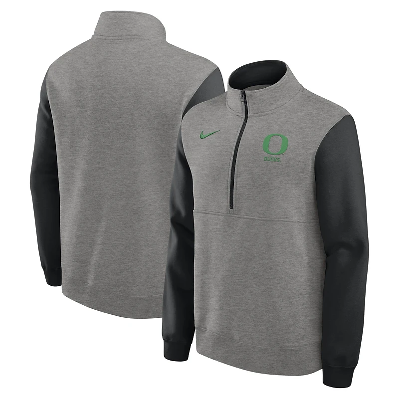 Pull en molleton Nike Club demi-zippé gris chiné/noir Oregon Ducks pour homme