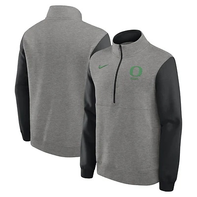 Pull en molleton Nike Club demi-zippé gris chiné/noir Oregon Ducks pour homme