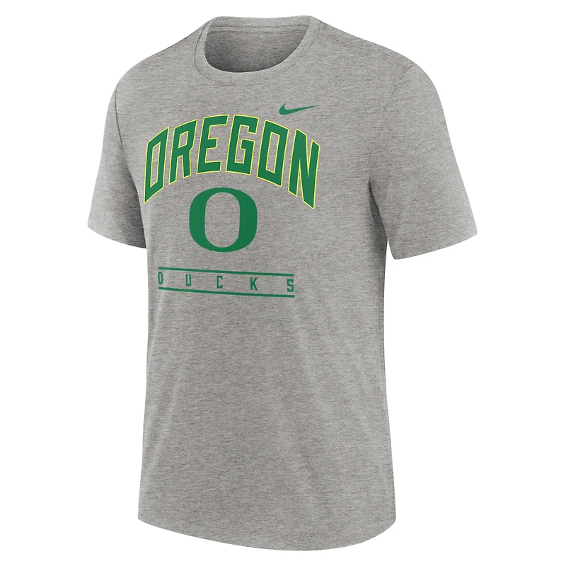 T-shirt Nike Heather Grey Oregon Ducks Arch Over Logo Tri-Blend pour homme