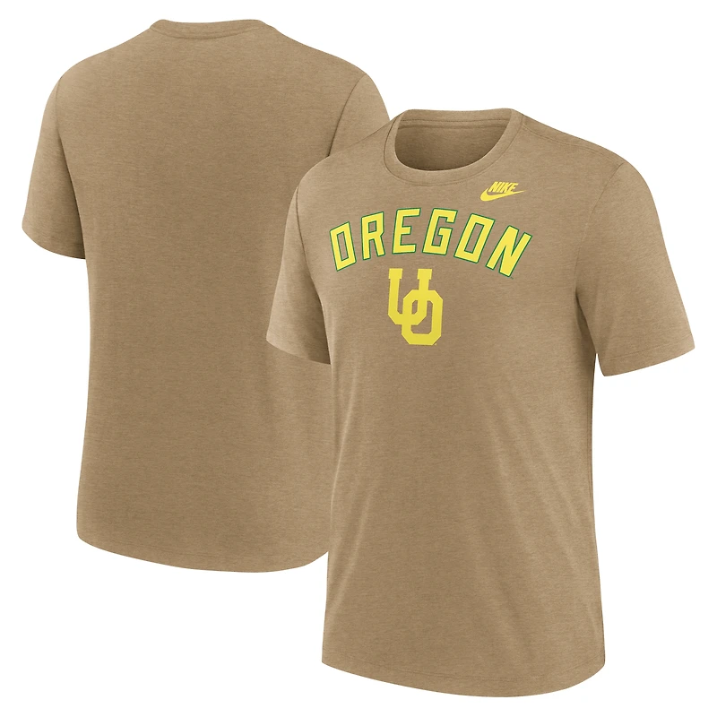 T-shirt Nike Legacy Arch Tri-Blend marron clair chiné pour homme des Ducks de l'Oregon