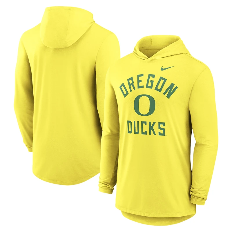 Men's Nike Yellow Oregon Ducks Classic Arch Tri-Blend Dri-FIT Long Sleeve Hoodie T-Shirt