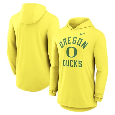Men's Nike Yellow Oregon Ducks Classic Arch Tri-Blend Dri-FIT Long Sleeve Hoodie T-Shirt