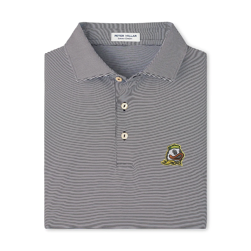 Men's Peter Millar  Black Oregon Ducks Jubilee Stripe Stretch Jersey Polo