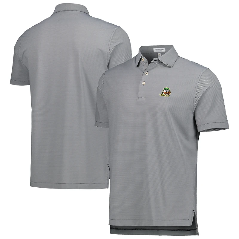 Men's Peter Millar Black Oregon Ducks Jubilee Striped Performance Jersey Polo