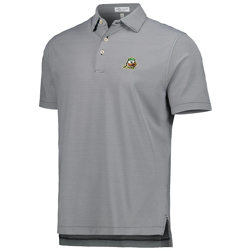 Men's Peter Millar Black Oregon Ducks Jubilee Striped Performance Jersey Polo