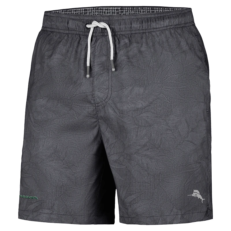 Men's Tommy Bahama Black Oregon Ducks Naples Layered Leaves Swim Trunks