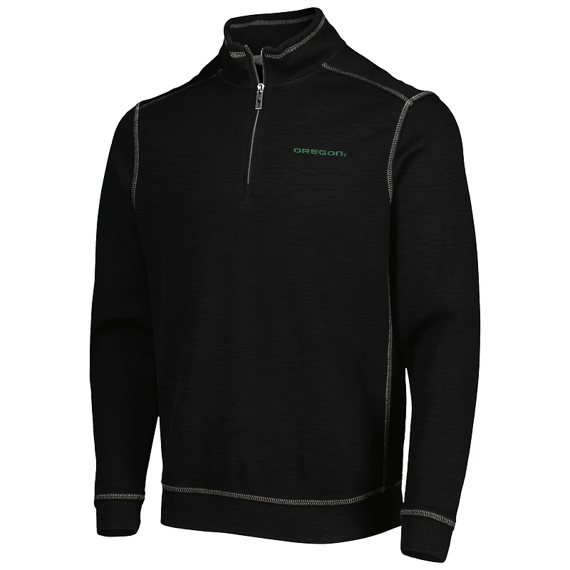 Men's Tommy Bahama Black Oregon Ducks Sport Tobago Bay Tri-Blend Mock Neck Half-Zip Jacket