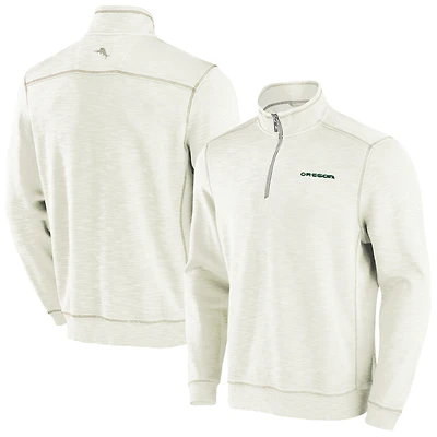 Men's Tommy Bahama Cream Oregon Ducks Tobago Bay Half-Zip Tri-Blend Top