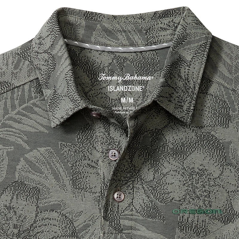 Men's Tommy Bahama Gray Oregon Ducks Palm Fresco Hibiscus IslandZone® Polo