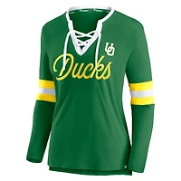 Women's Fanatics  Apple Green Oregon Ducks Block Party Script Lace-Up V-Neck Long Sleeve T-Shirt
