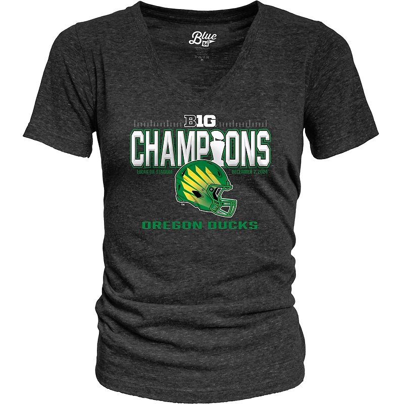 Women's Blue 84 Black Oregon Ducks 2024 Big Ten Football Conference Champions Locker Room V-Neck T-Shirt
