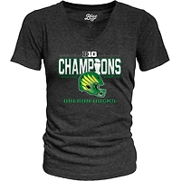 Women's Blue 84 Black Oregon Ducks 2024 Big Ten Football Conference Champions Locker Room V-Neck T-Shirt