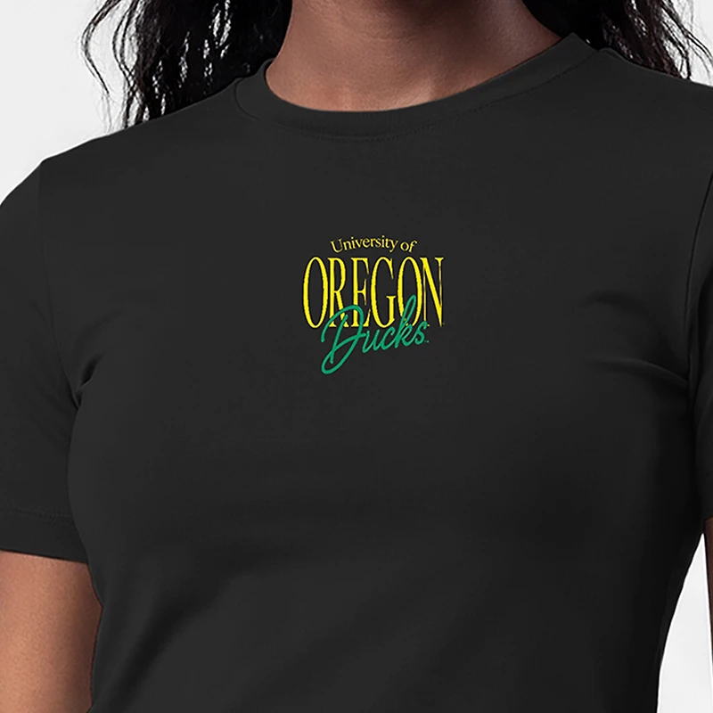 Women's Champion Black Oregon Ducks Athletic Soft-Touch Fitted T-Shirt