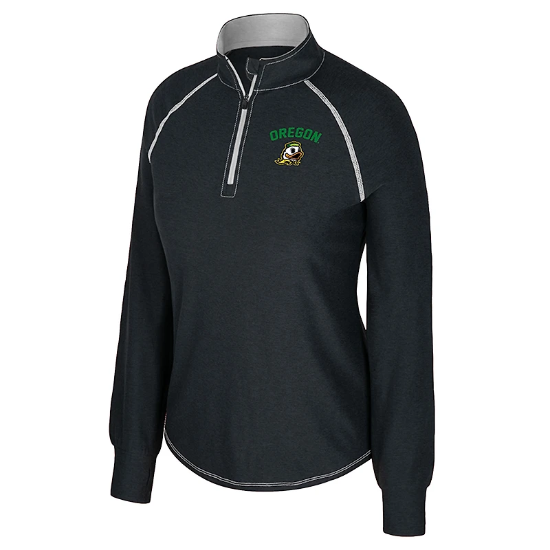 Women's Colosseum Black Oregon Ducks Bikram Raglan Quarter-Zip Top