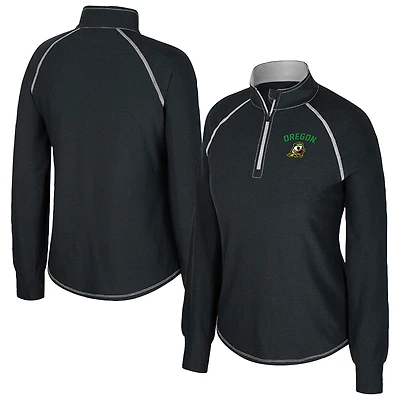 Women's Colosseum Black Oregon Ducks Bikram Raglan Quarter-Zip Top
