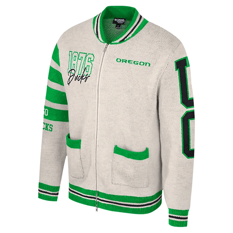Pull jacquard entièrement zippé pour femme Colosseum Cream Oregon Ducks