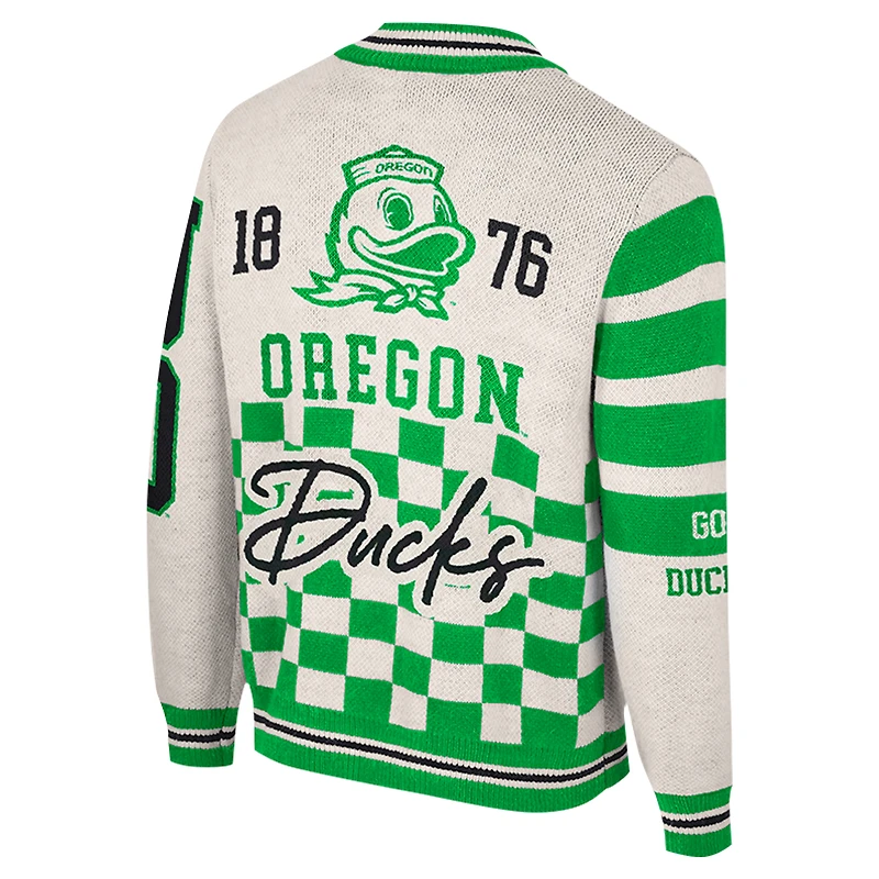 Pull jacquard entièrement zippé pour femme Colosseum Cream Oregon Ducks