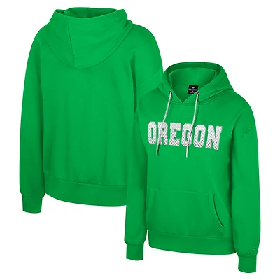 Women's Colosseum Green Oregon Ducks Reflection Rhinestone Drawcord Pullover Hoodie