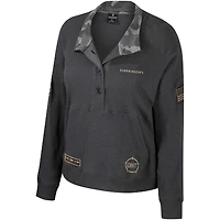 Women's Colosseum  Heather Charcoal Oregon Ducks OHT Military Appreciation Payback Henley Thermal Sweatshirt