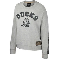 Women's Colosseum Heather Gray Oregon Ducks OHT Military Appreciation Flag Rank Dolman Pullover Sweatshirt
