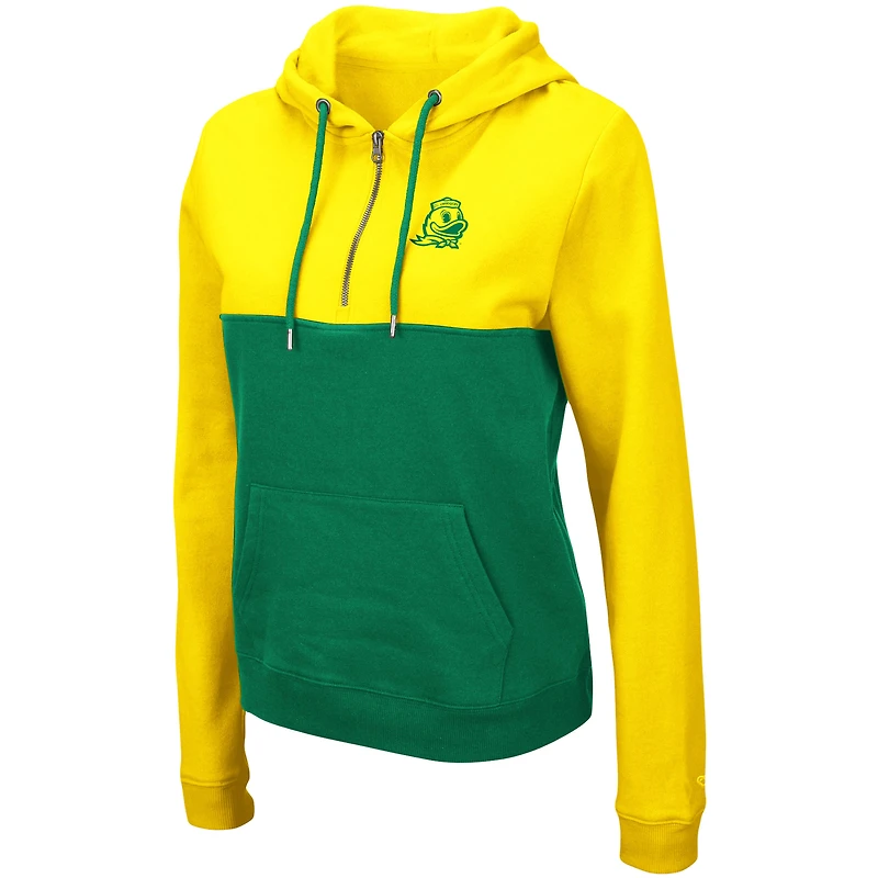 Chandail à capuchon léger demi-glissière Colosseum Oregon Ducks Aidan pour femmes, jaune/vert