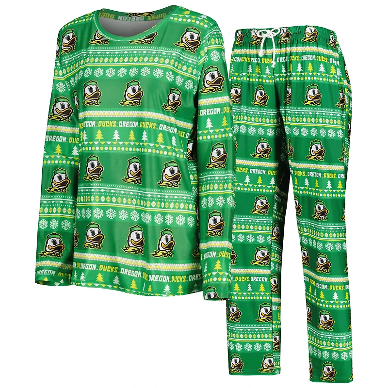 Women's Concepts Sport Green Oregon Ducks Holiday Long Sleeve Top and Pants Sleep Set