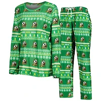 Women's Concepts Sport Green Oregon Ducks Holiday Long Sleeve Top and Pants Sleep Set