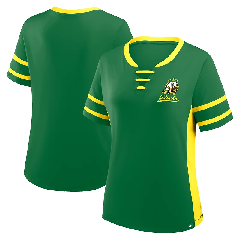 Women's Fanatics Green/Yellow Oregon Ducks Be Fearless Athena Lace-Up T-Shirt
