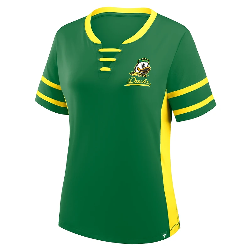 T-shirt à lacets Fanatics vert/jaune pour femme, Oregon Ducks, « Be Fearless Athena »