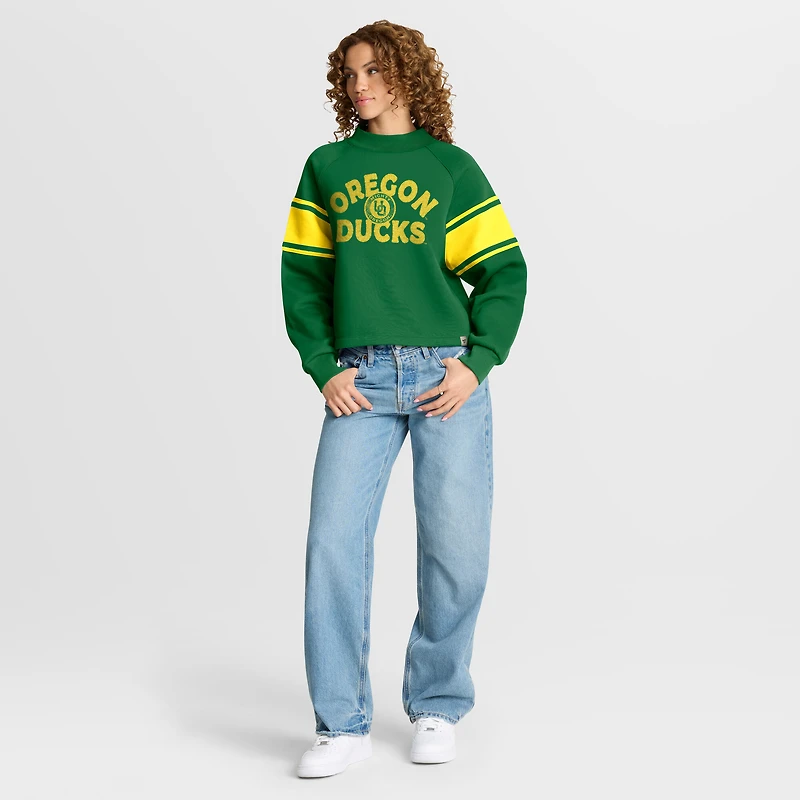 Sweat-shirt surdimensionné vert Oregon Ducks pour femme, motif raglan, avec Hometown Premium Punt Covering