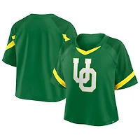 Maillot surdimensionné à col en V et manches raglan vert Fanatics pour femme des Oregon Ducks