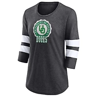 Women's Fanatics Heathered Charcoal Oregon Ducks Drive Forward Tri-Blend 3/4-Sleeve T-Shirt