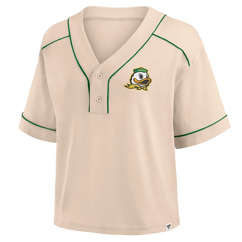 T-shirt court surdimensionné à col en V et imprimé Dominant Force pour femme, couleur beige, des Ducks de l'Oregon