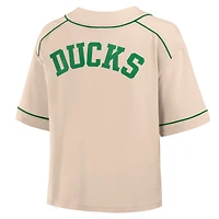 T-shirt court surdimensionné à col en V et imprimé Dominant Force pour femme, couleur beige, des Ducks de l'Oregon