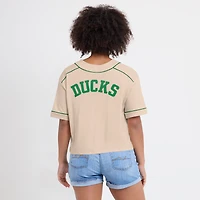 T-shirt court surdimensionné à col en V et imprimé Dominant Force pour femme, couleur beige, des Ducks de l'Oregon