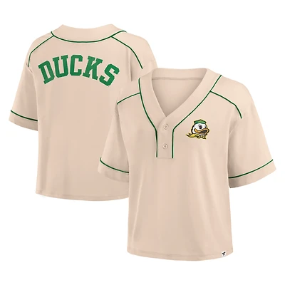 T-shirt court surdimensionné à col en V et imprimé Dominant Force pour femme, couleur beige, des Ducks de l'Oregon