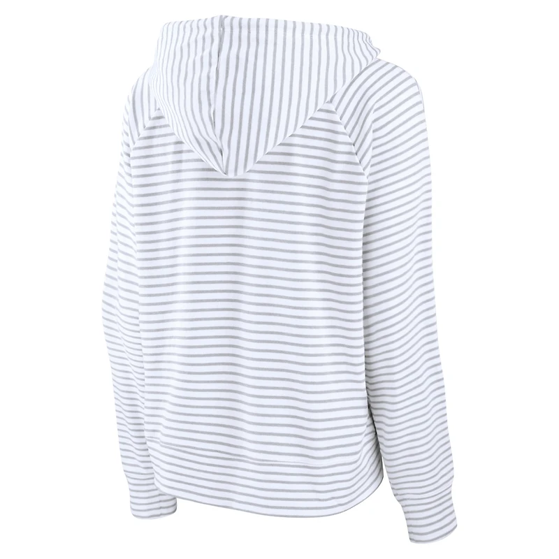 Women's Fanatics  White Oregon Ducks Striped Notch Neck Pullover Hoodie