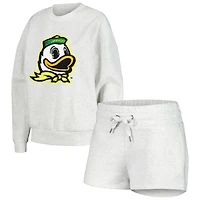 Ensemble de nuit pour femme Gameday Couture Ash Oregon Ducks Team Effort avec sweat-shirt et short