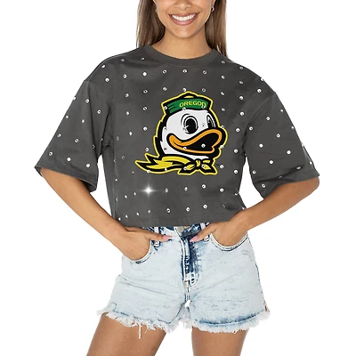 Women's Gameday Couture Gray Oregon Ducks Go Time Rhinestone Crop T-Shirt