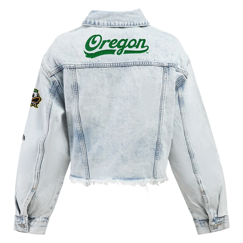 Women's Hype and Vice Denim Oregon Ducks Lightwash Cropped Button-Up Jean Jacket