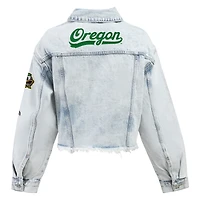 Women's Hype and Vice Denim Oregon Ducks Lightwash Cropped Button-Up Jean Jacket