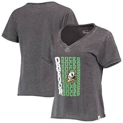 Women's League Collegiate Wear Heathered Black Oregon Ducks Burnout Loose Fit V-Neck T-Shirt