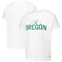 T-shirt blanc à revers roulés Oregon Ducks pour femmes de la ligue universitaire