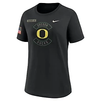 T-shirt Nike Dri-FIT noir pour femme, Oregon Ducks 2025, appréciation militaire