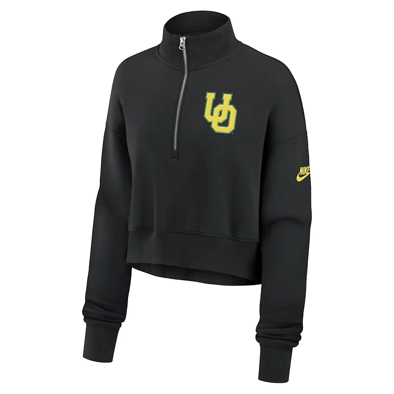 Sweat-shirt Nike noir à demi-zip avec logo Legacy Elevated des Oregon Ducks pour femme
