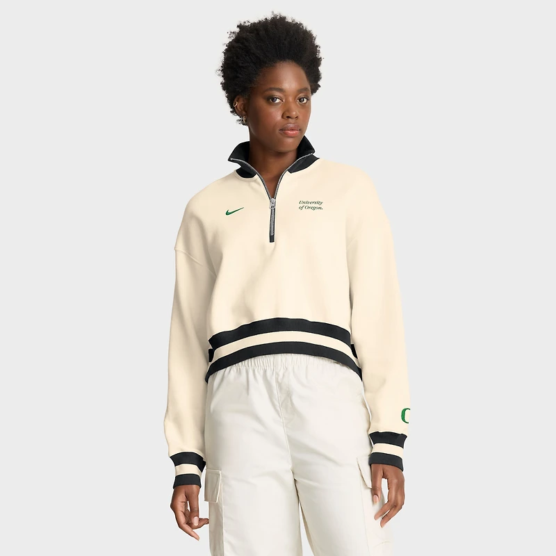 Sweat-shirt court à demi-zip oversize Nike Oregon Ducks couleur crème pour femme