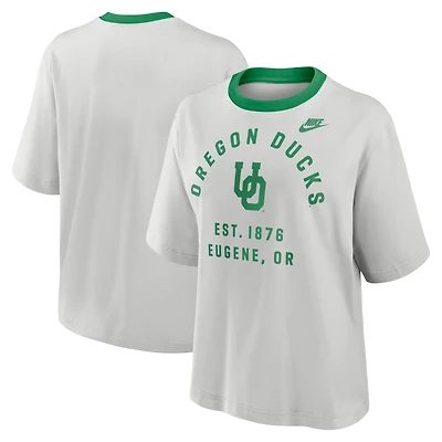 Women's Nike Gray Oregon Ducks Legacy Arch Script Boxy T-Shirt
